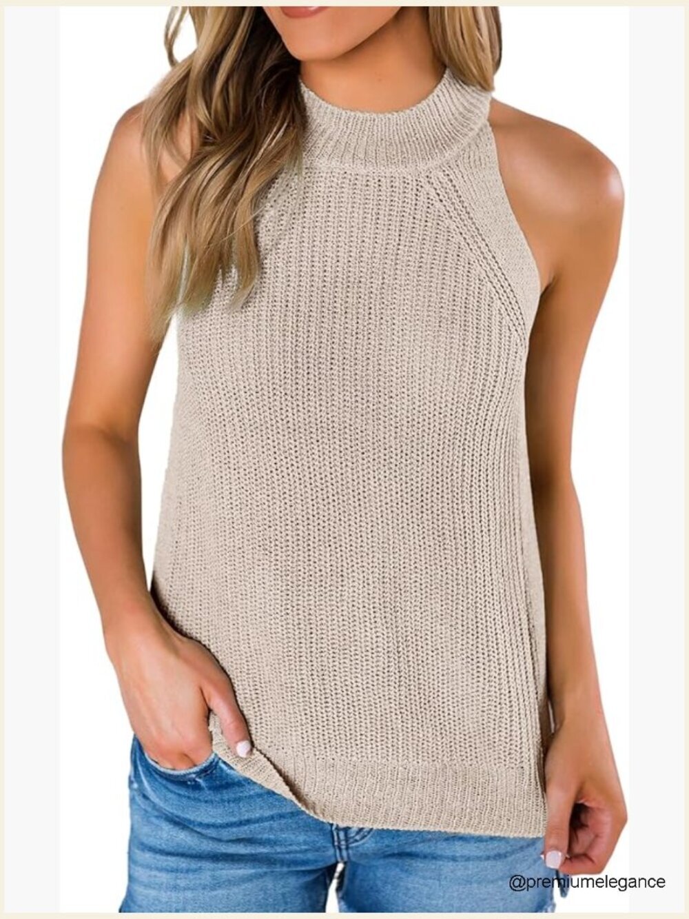Sleeveless Halter Neck Knit Tank Top - Loose Fit Summer Sweater Vest